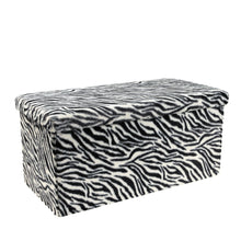 Load image into Gallery viewer, 30" Plastic Animal Print Storage Ottoman - White / Black
