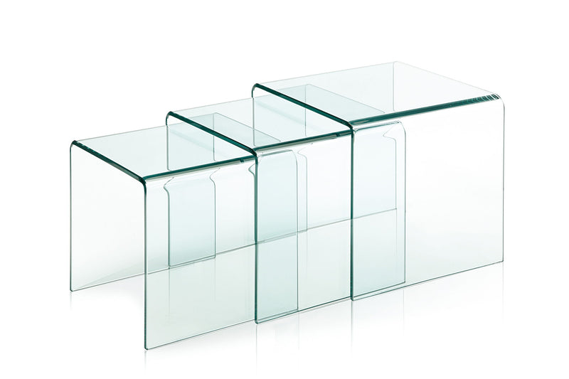 Clear Glass Solid Nested Coffee Tables (Set of 3) - Silver