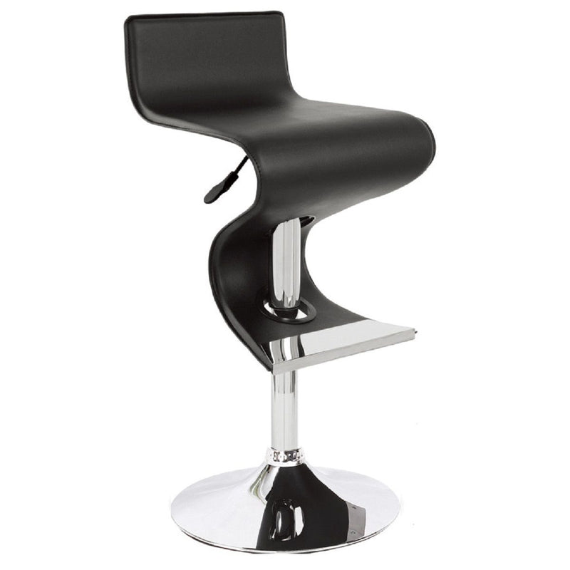 Faux Leather And Metal Low Back Adjustable Height Bar Chair - Black And Silver