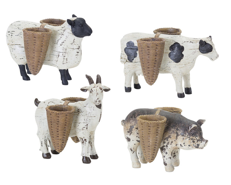 Poly Farm Animal Figurines With Vases (Set of 4) - Black / White