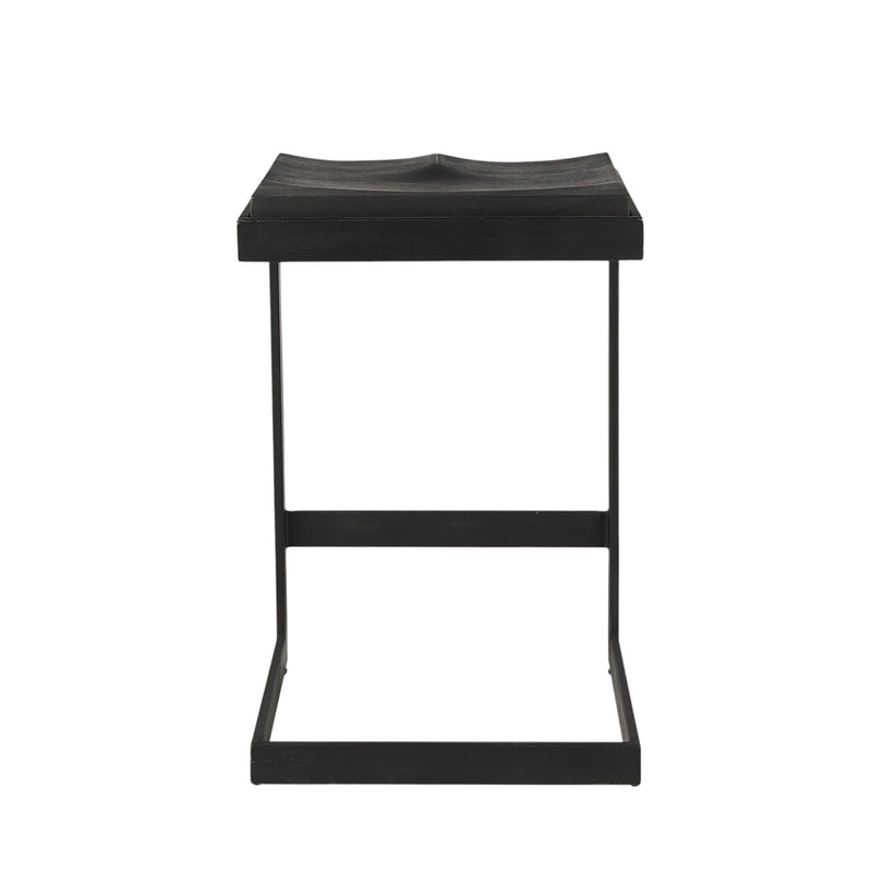 Solid Wood And Metal Backless Counter Height Bar Chair - Black