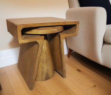Load image into Gallery viewer, Distressed Solid Wood Pedestal Nested Tables (Set of 2) - Walnut
