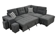 Load image into Gallery viewer, Sectional Pull Out Sofa Bed 101&quot; Reversible L-Shaped Corner Sleeper Upholstered Couch with Storage Ottoman, 2 Pillows,USB Ports,2 Stools for Living Room Furniture Sets,Apartments,Dark Gray
