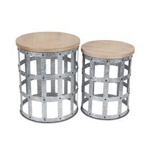 Load image into Gallery viewer, Solid Wood And Steel Round Nested Tables (Set of 2) - Gray And Brown
