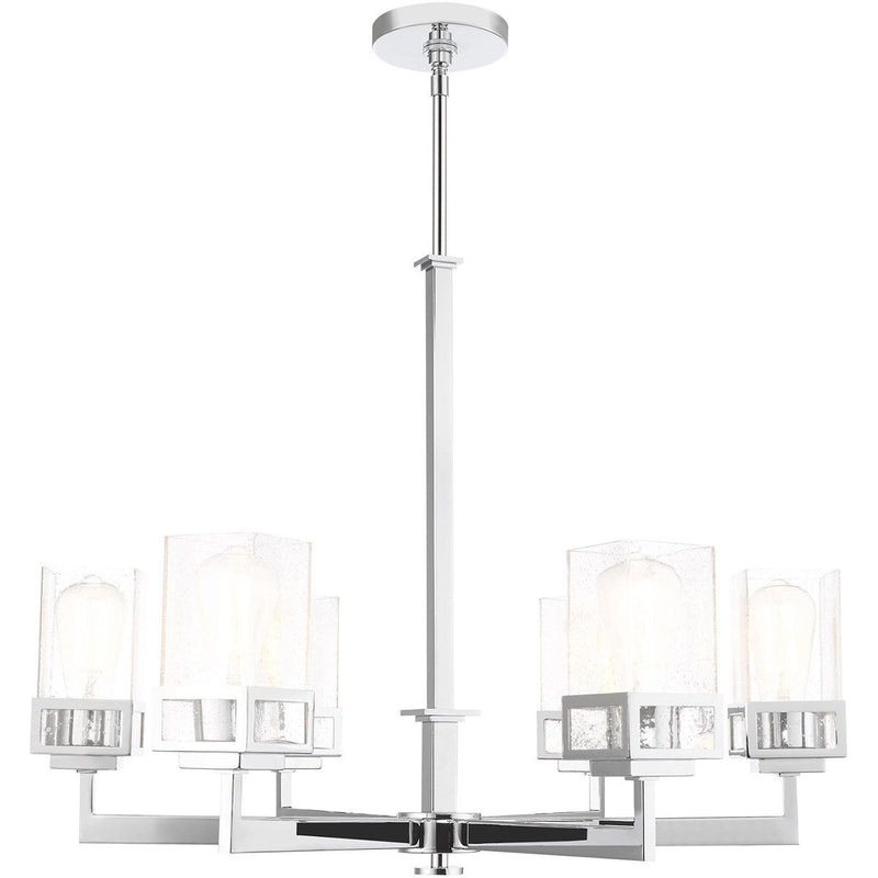 30" Six Light Dimmable Chandelier With Shades - Silver