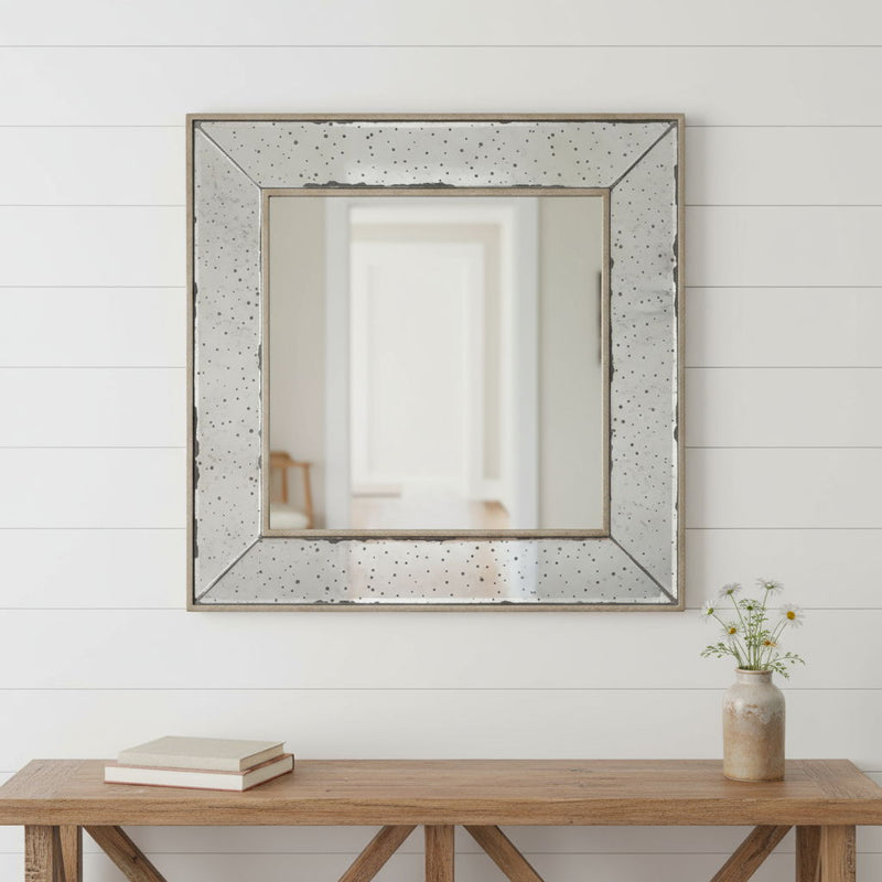 18" Square Metal Framed Antiqued Glass Accent Mirror - Brown