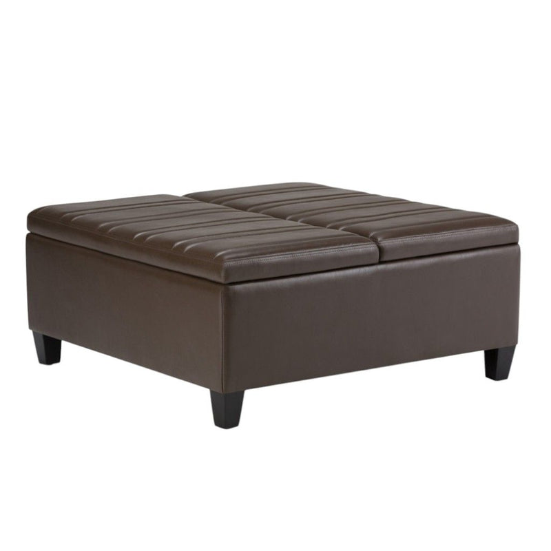 Leather Cocktail Ottoman With Storage - Brown And Espresso