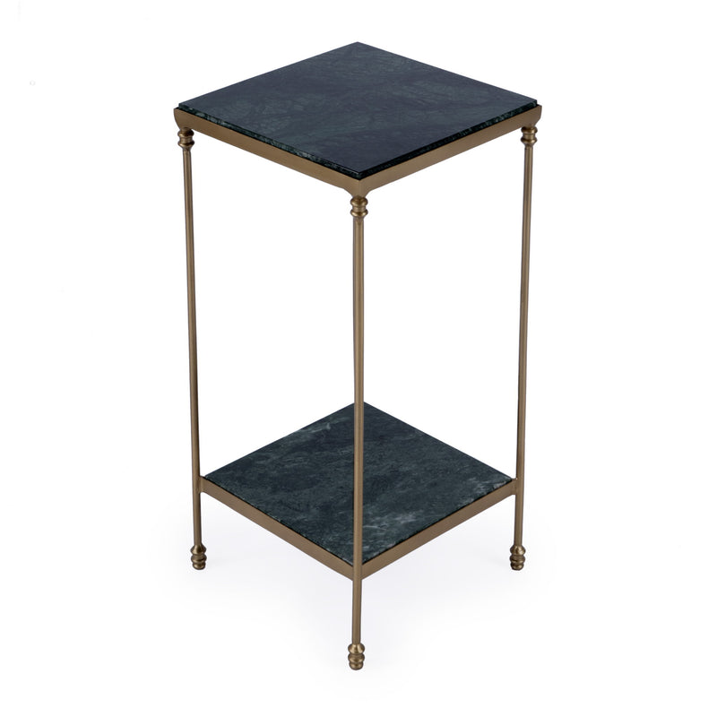 24" Marble And Iron Square End Table With Shelf - Green And Gold