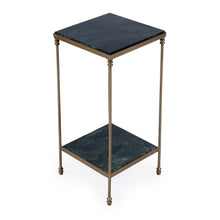 Load image into Gallery viewer, 24" Marble And Iron Square End Table With Shelf - Green And Gold
