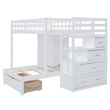 Load image into Gallery viewer, Full Over Twin Bunk Bed with Wardrobe, Drawers, White
