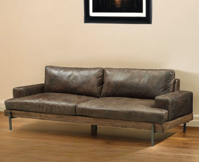 Top Grain Leather Sofa With Black Legs - Chocolate
