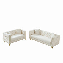 Load image into Gallery viewer, 3 And 2 Seater Deep Seat Sofa With Button Nailhead, Square Arm Couches, Furniture For Living Room - Beige
