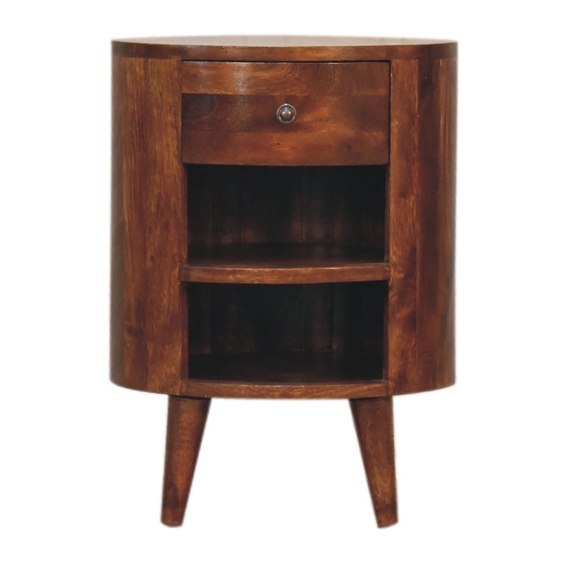 22" Solid Wood Oval One Drawer Nightstand - Chestnut