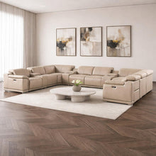 Load image into Gallery viewer, Leather Modular U Shaped Twelve Piece Corner Sectional With Console - Beige
