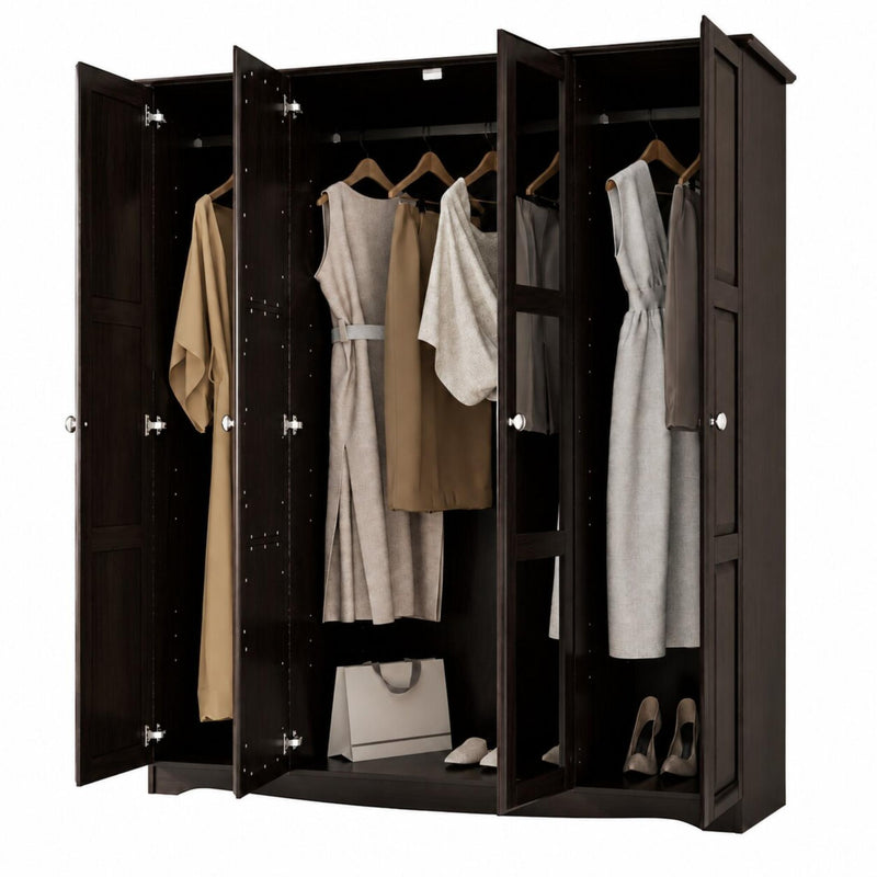 Solid Wood Mirrored Four Door Combo Dresser (765073) - Dark Brown
