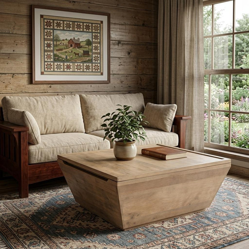 Square Lift Top Coffee Table - Gray / Brown