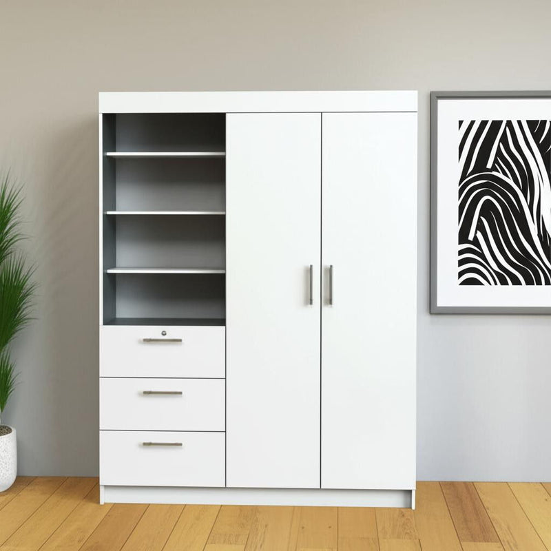 79" Wood Two Door Three Drawer Combo Dresser - White