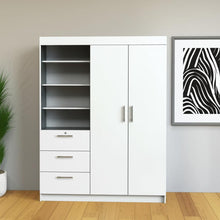 Load image into Gallery viewer, 79" Wood Two Door Three Drawer Combo Dresser - White
