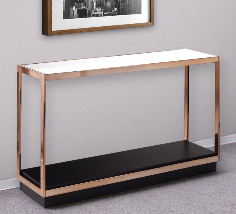 Glass Floor Shelf Console Table With Shelf - Clear / Black / Champagne