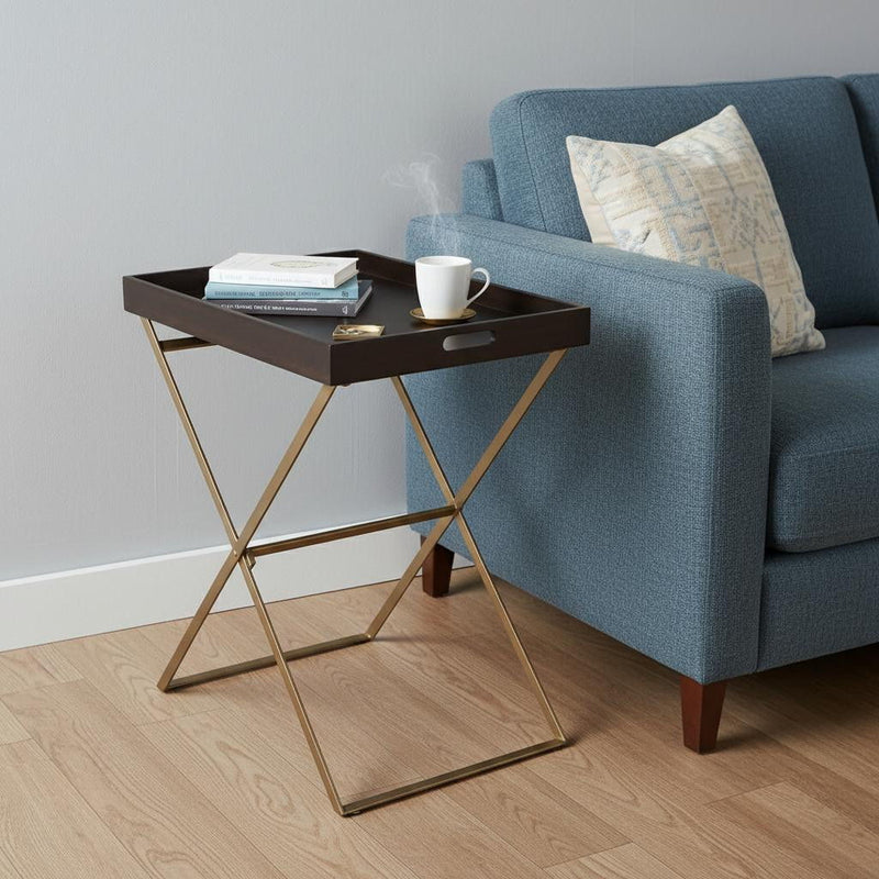 Solid Wood Rectangular End Table - Gold And Walnut
