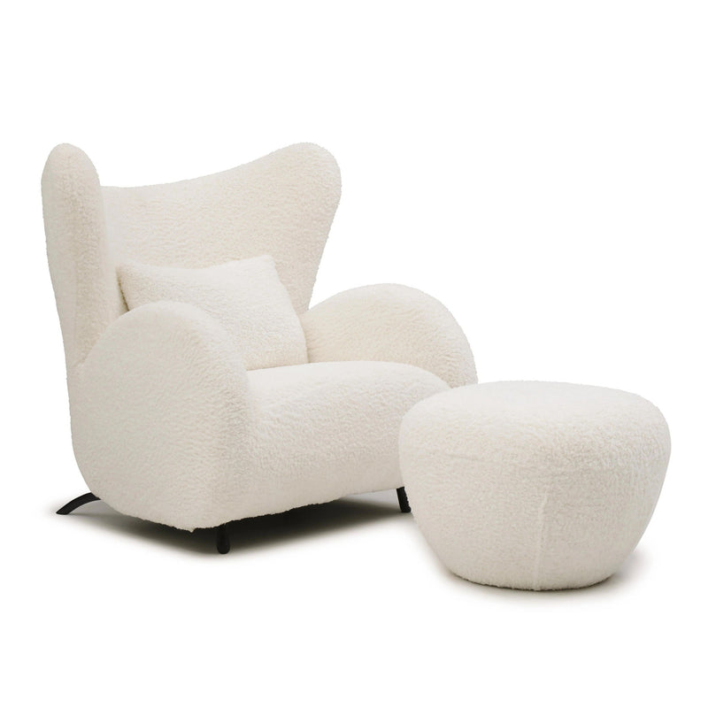 Wingback Armchair & Ottoman Combo For Living Room - White