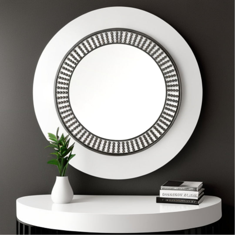 42" Round Frame Wall Mirror With Beads - Black