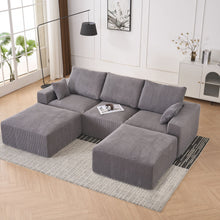 Load image into Gallery viewer, Modular Sectional Sofa With Ottoman, USB And Type C Charger, Petal Armrest Design
