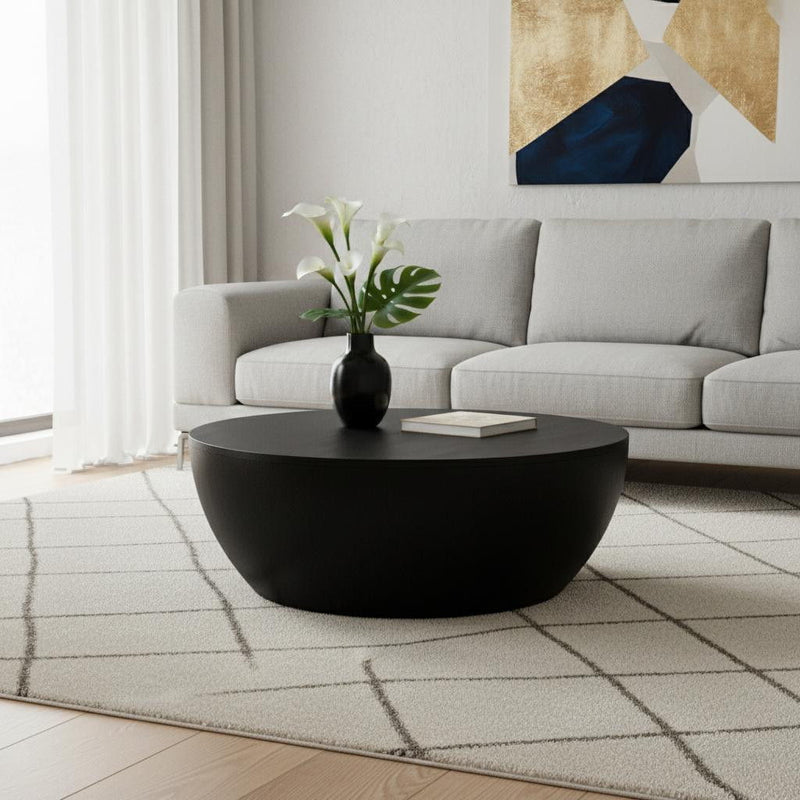 34" Solid Wood Round Solid Coffee Table - Black