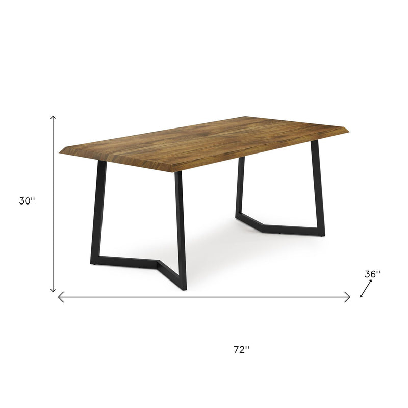 Solid Wood Iron Frame Base Dining Table - Natural / Charcoal