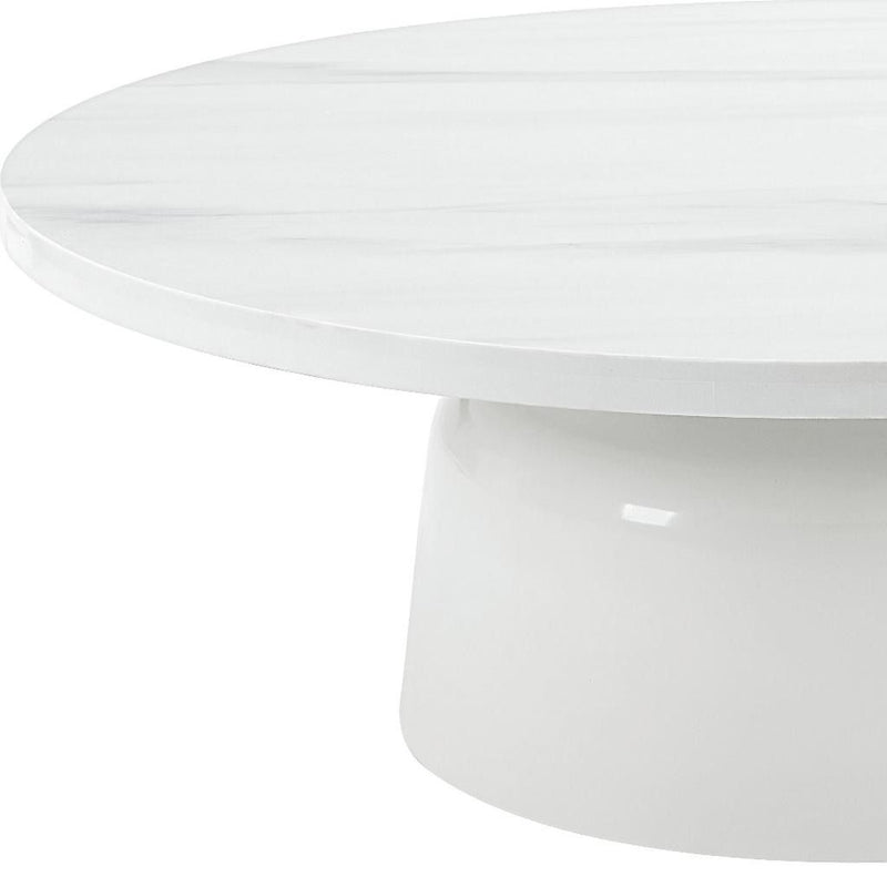 Faux Marble Wood Round Pedestal Coffee Table - White
