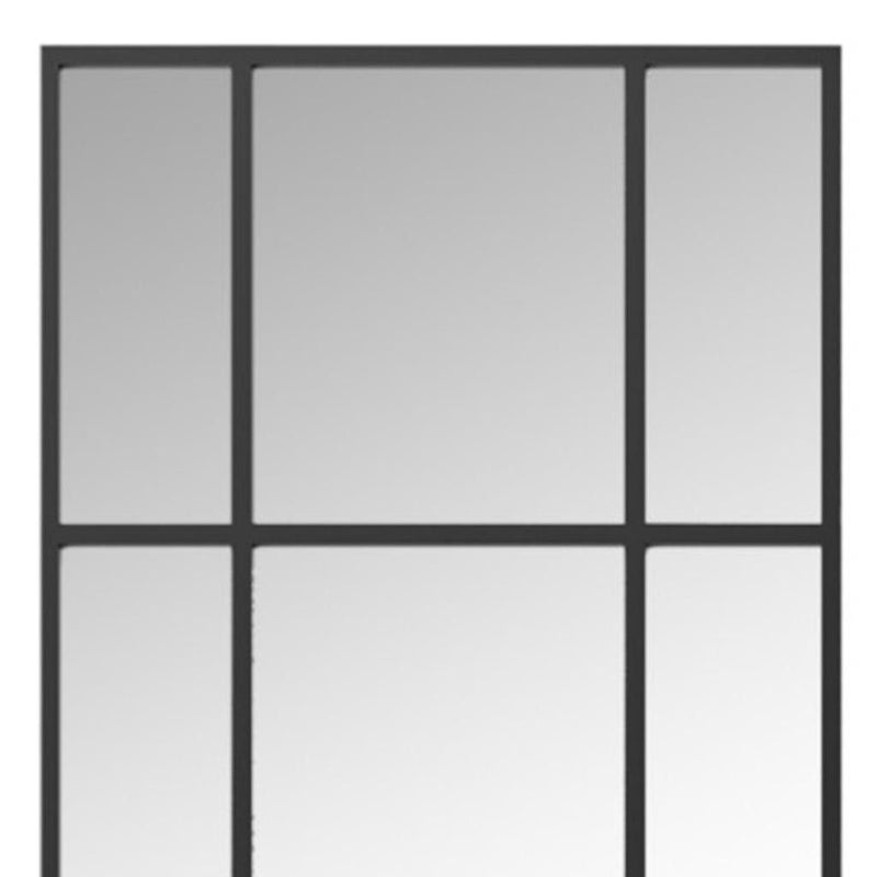 63" Iron Window Pane Geometric Framed Full Length Hanging Mirror - Black