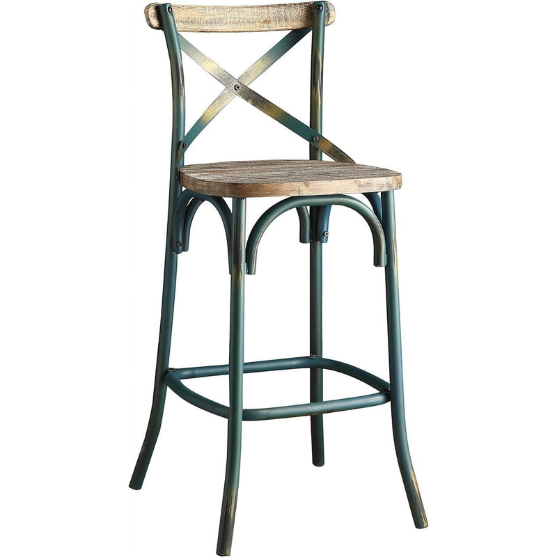 Solid Wood And Metal Bar Chair - Brown And Turquoise