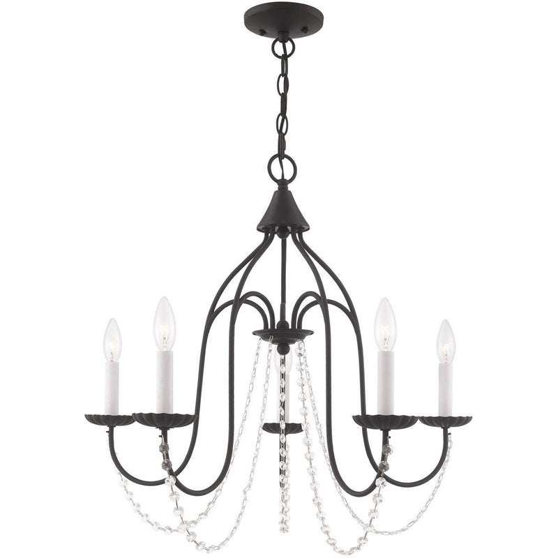 23" Five Light Dimmable Chandelier With Shades - Black