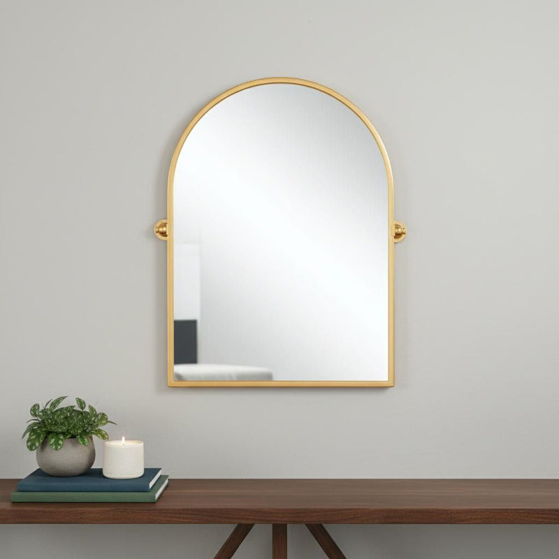 36" Metal Arch Framed Accent Mirror - Gold