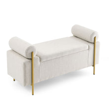 Load image into Gallery viewer, Elegant Upholstered Storage Bench With Cylindrical Arms And Iron Legs,
