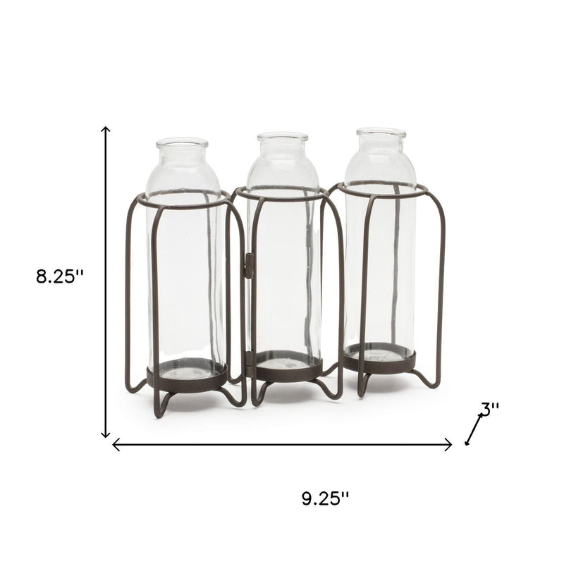 Triple Test Tube Table Vase - Black / Clear