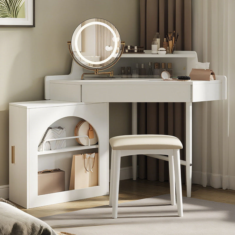 56" Wood Lighted Vanity Single Drawer Dresser - White