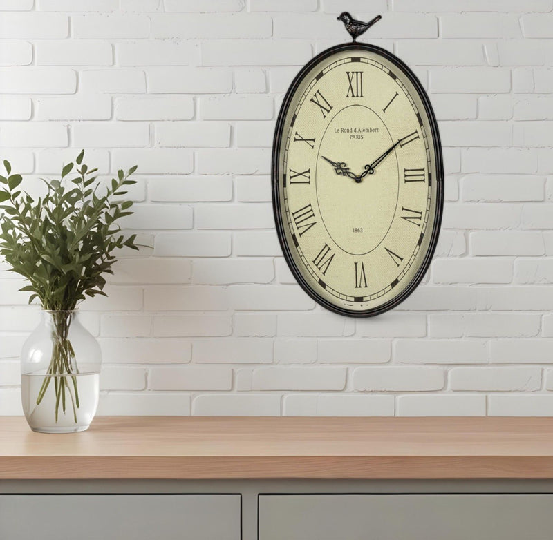 Oval Bird Analog Wall Clock - Gunmetal
