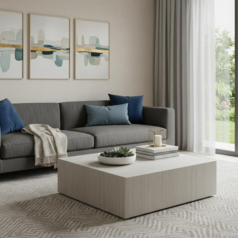 Genuine Marble Square Wheel Coffee Table - Beige