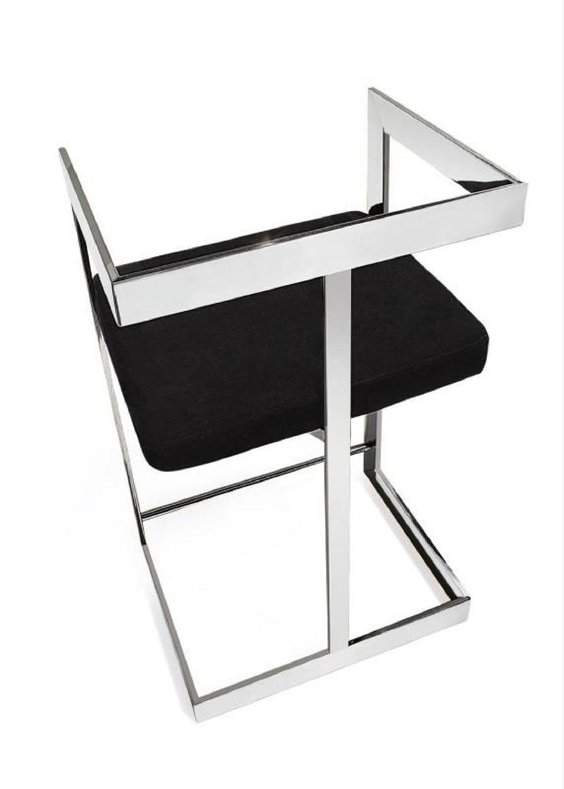 Velvet And Stainless Steel Low Back Counter Height Bar Chair - Black And Silver