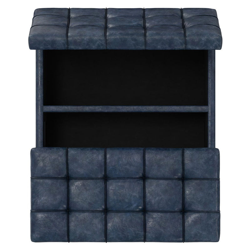30" Leather Cocktail Ottoman With Storage - Blue / Black