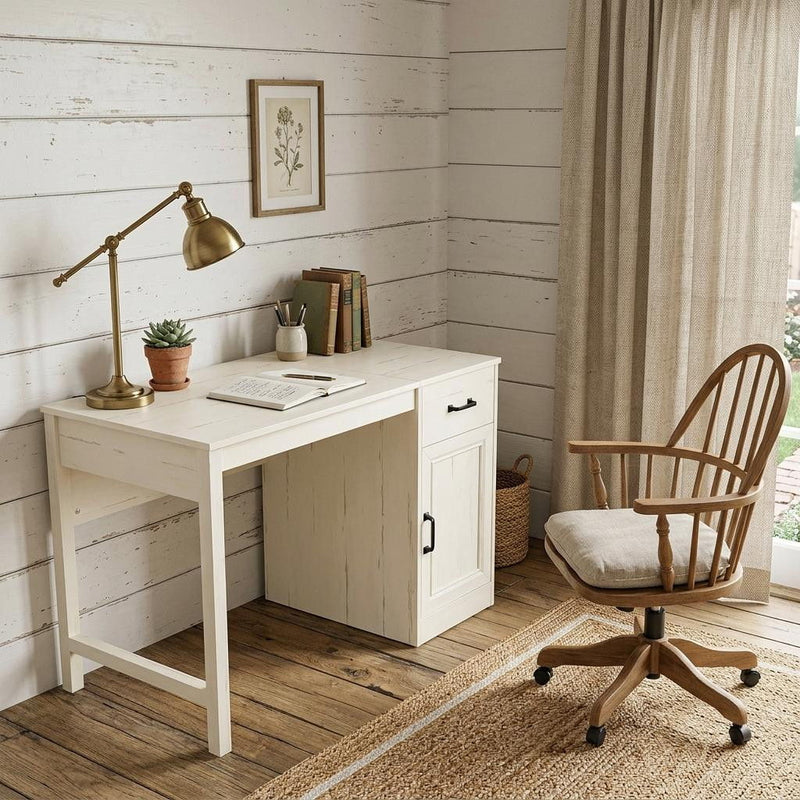 Wall Mounted Pedestal Writing Desk - Antiqued White
