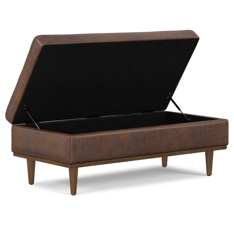 Transitional Style Leather Cocktail Ottoman With Storage - Brown