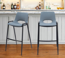 Load image into Gallery viewer, 30" Faux Leather And Steel Low Back Bar Height Bar Chairs (Set of 2) - Blue / Black
