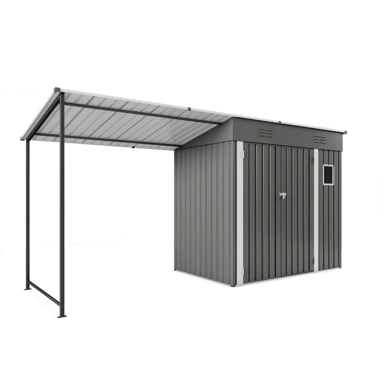 Lean To Shed With Open Sided Pergola, Outdoor Storage Shed & Attached Hardtop Gazebo Combo - Gray