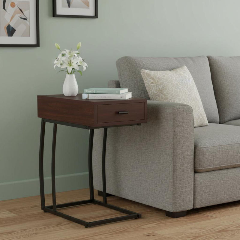 Manufactured Wood And Iron Rectangular End Table With Drawer - Brown