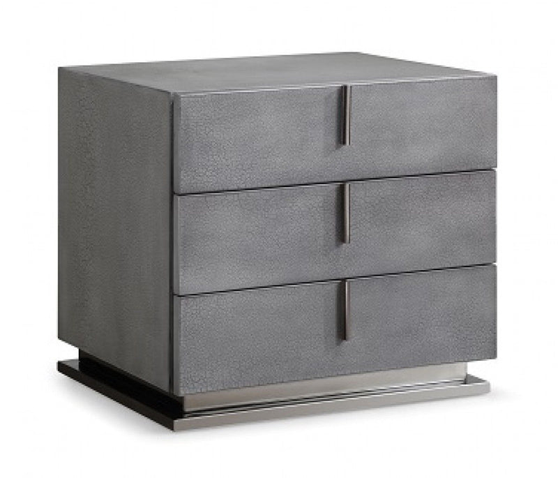 Crackle Finish Three Drawer Nightstand - Gray