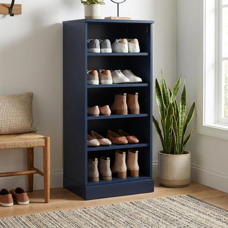 Ten Pair Solid Woodshoe Storage Cabinet (752051) - Navy Blue