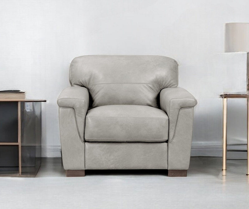 Genuine Leather Arm Chair - Gray And Brown