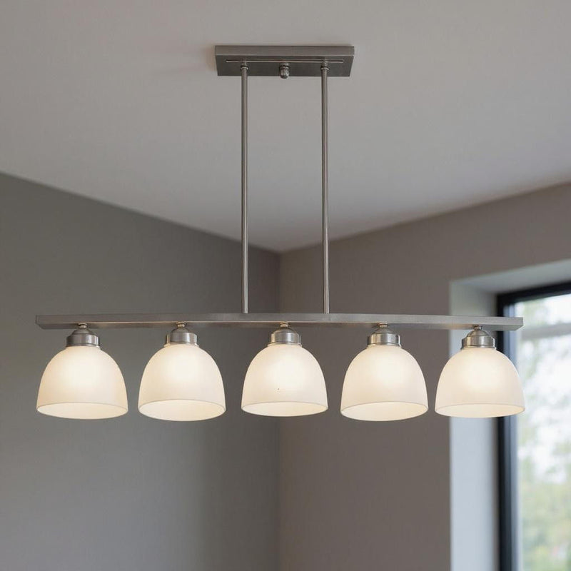 8" Five Light Dimmable Chandelier With Shades - Nickel